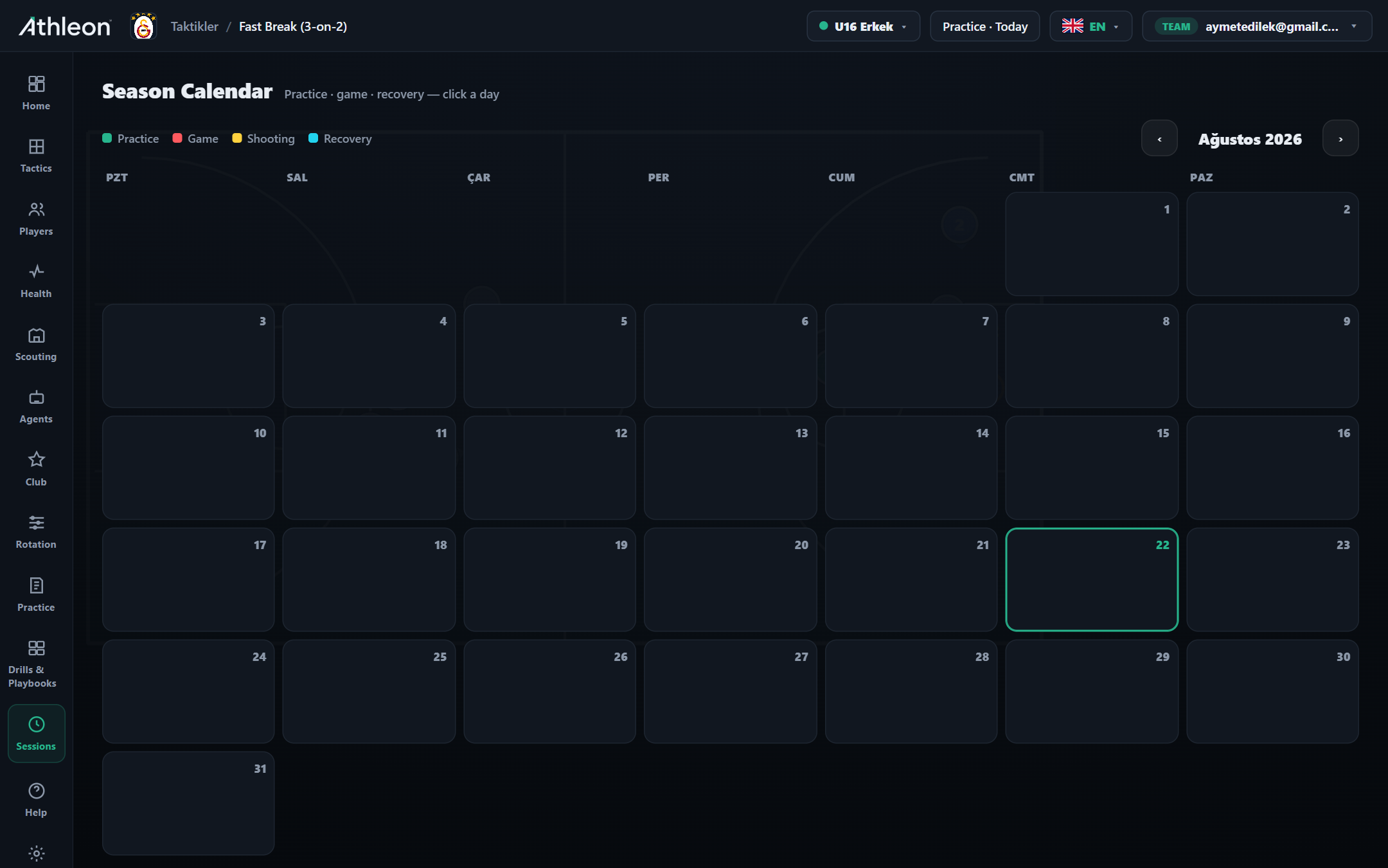 Colour-coded load management — read your season at a glance